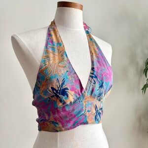 Indian Silk Reversible Halter Top B/C Cup festival pink blue green yellow